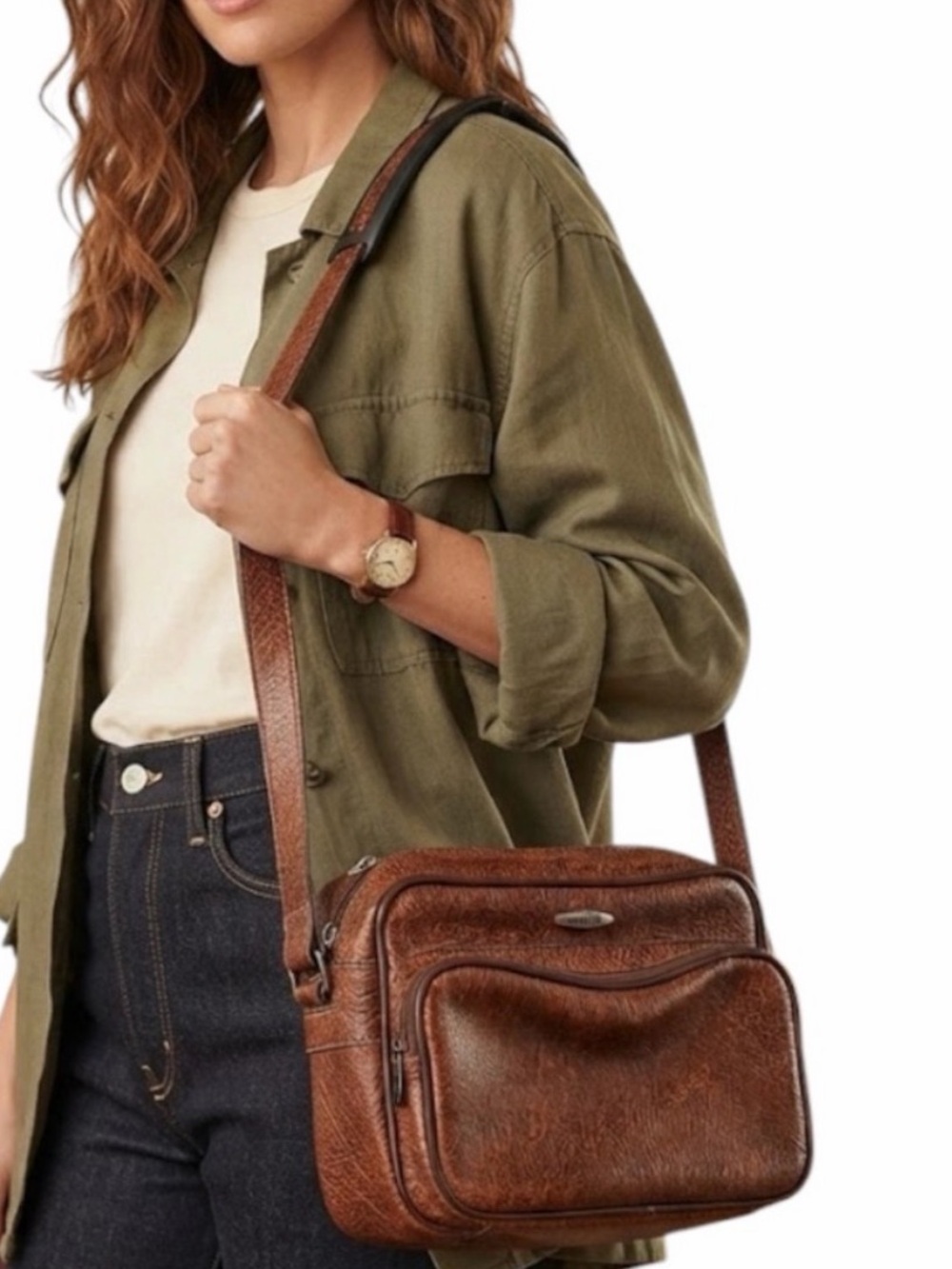 ANTLER Brown Faux Leather Messenger Crossbody Satchel Retro Academia OS